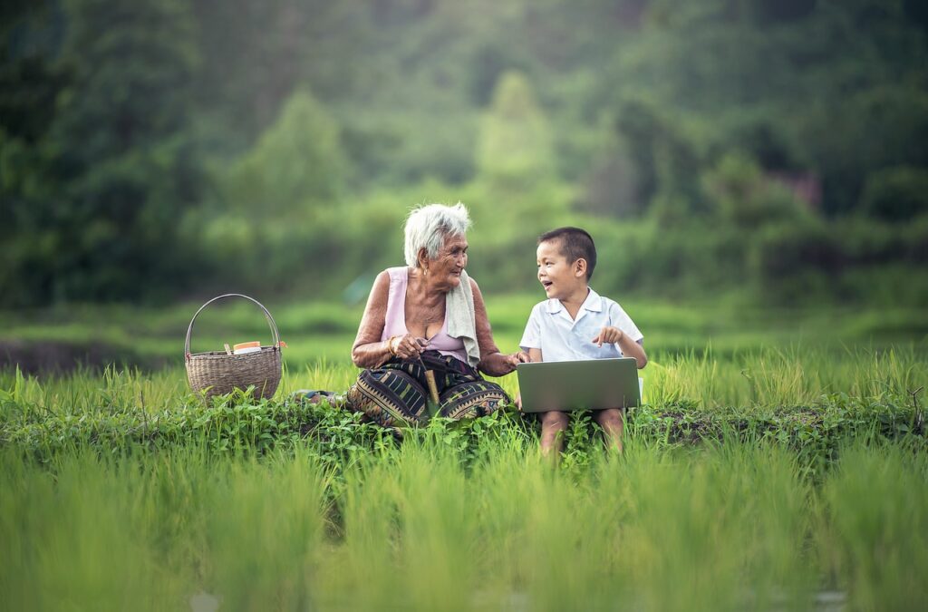 grandmother kid with laptop